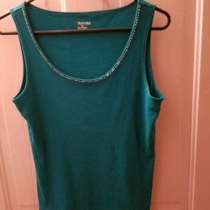 St John's Bay Tank Top with Bling Collar Color Green Size: Large Women's